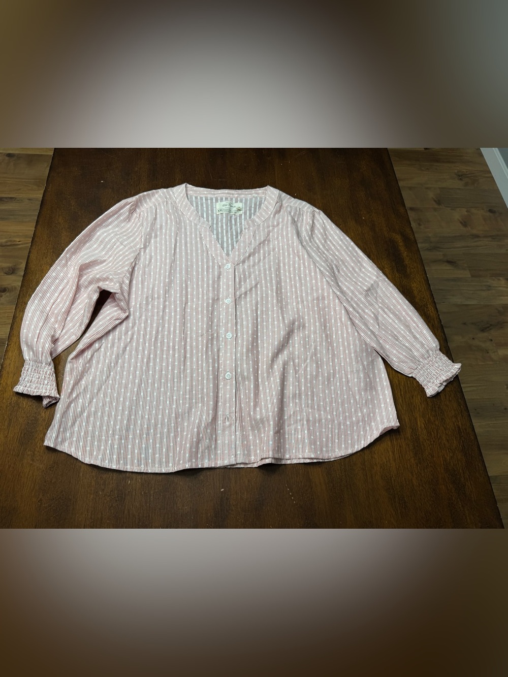 Old Ranch Light Pink Striped Button-Front Blouse